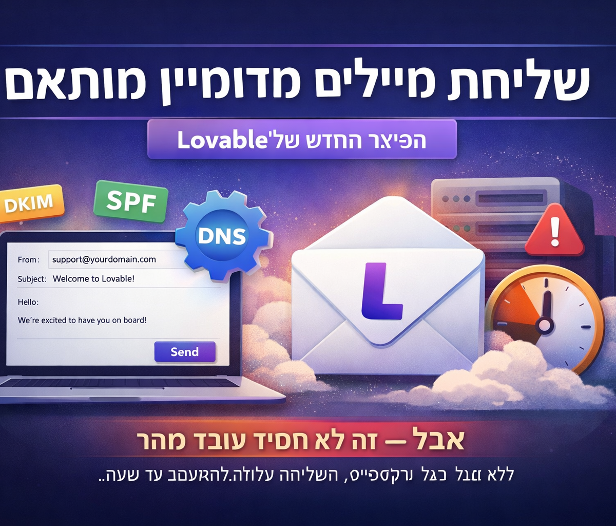פיצ’ר חדש ב־Lovable – שליחת מיילים מדומיין מותאם